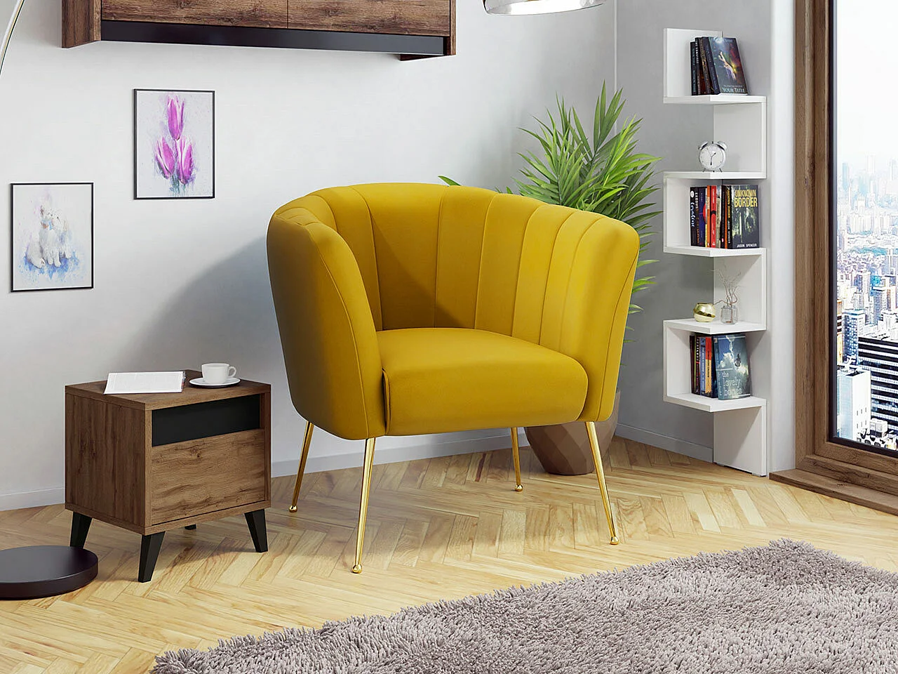 Sillón Orem 112, Amarillo, 83x85x82cm, Tapiz, Patas: Metal