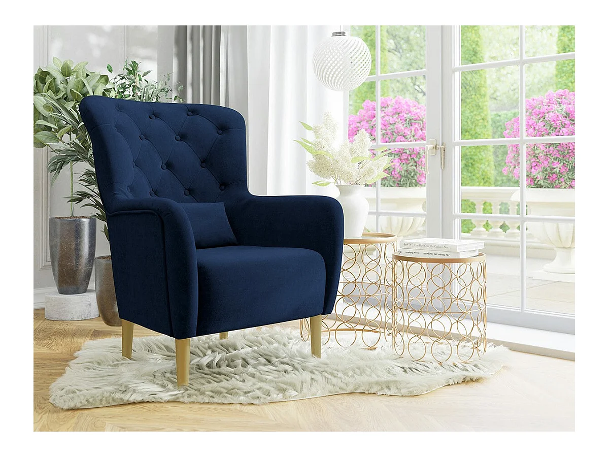 Sillón Orem 113, Azul, 105x82x89cm, Tapiz, Patas: Madera