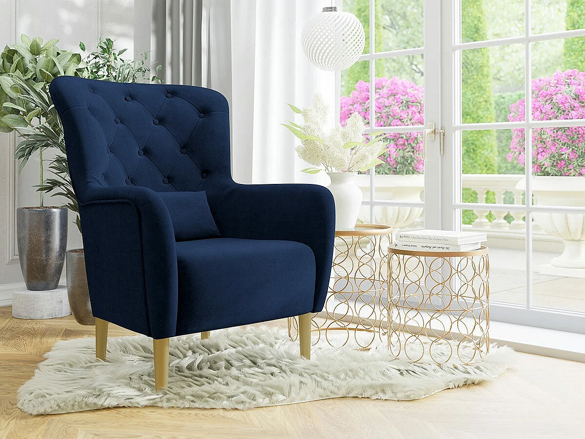 Sillón Orem 113, Azul, 105x82x89cm, Tapiz, Patas: Madera