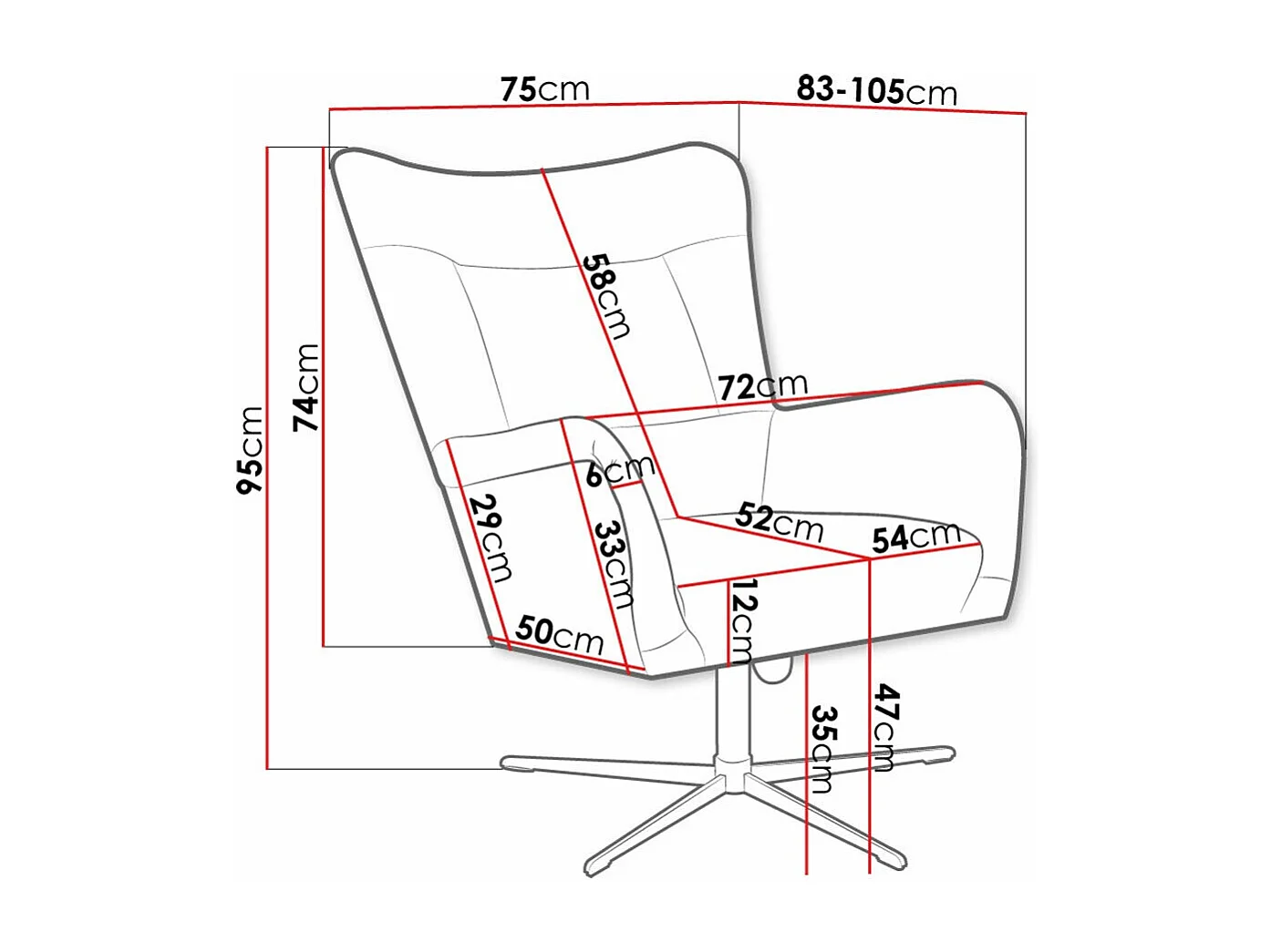 Fauteuil Marana 100, Rose, 95x75x83cm, Tapisserie, Pieds: Métal