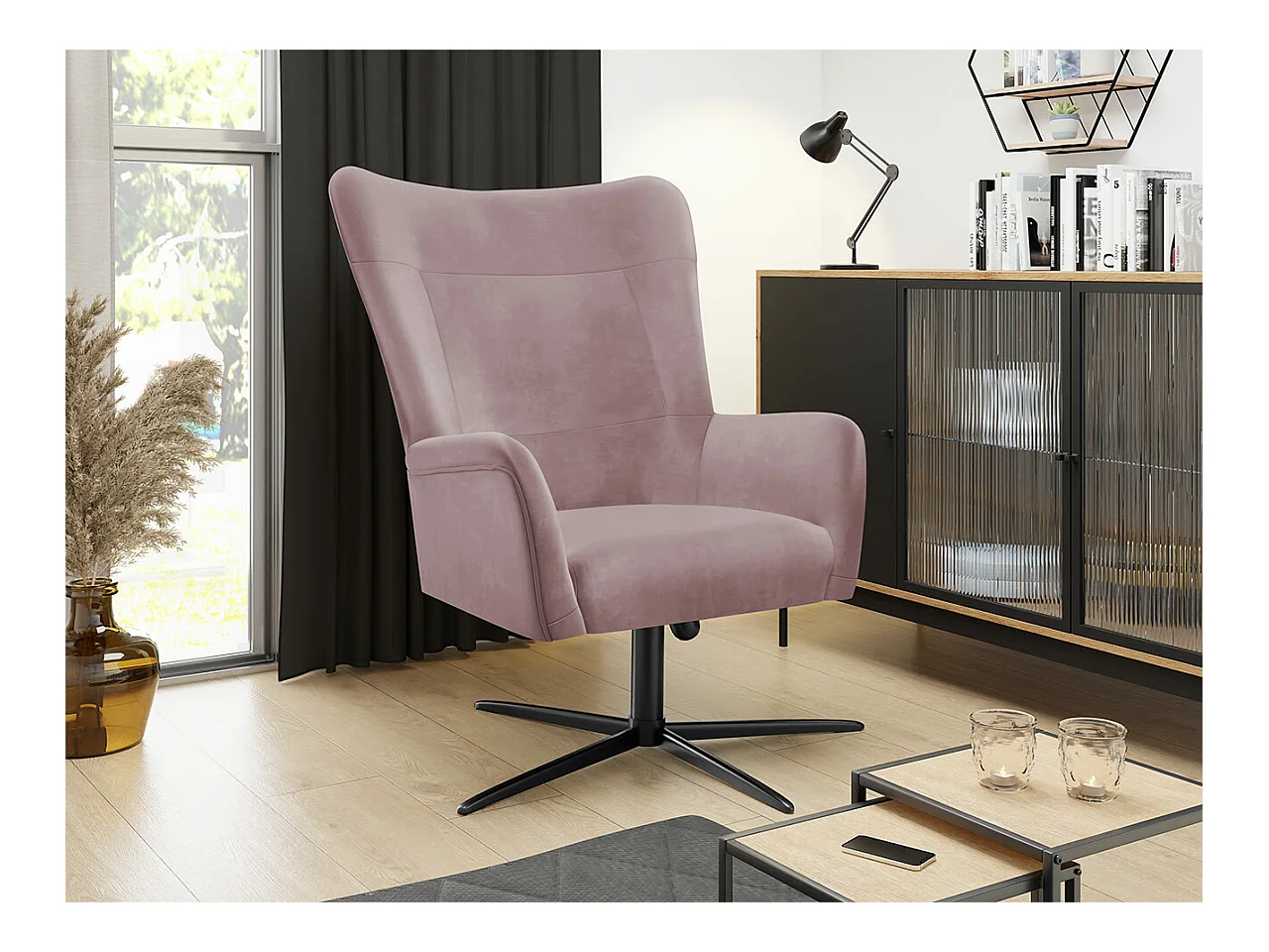Sillón Marana 100, Rosa, 95x75x83cm, Tapiz, Patas: Metal