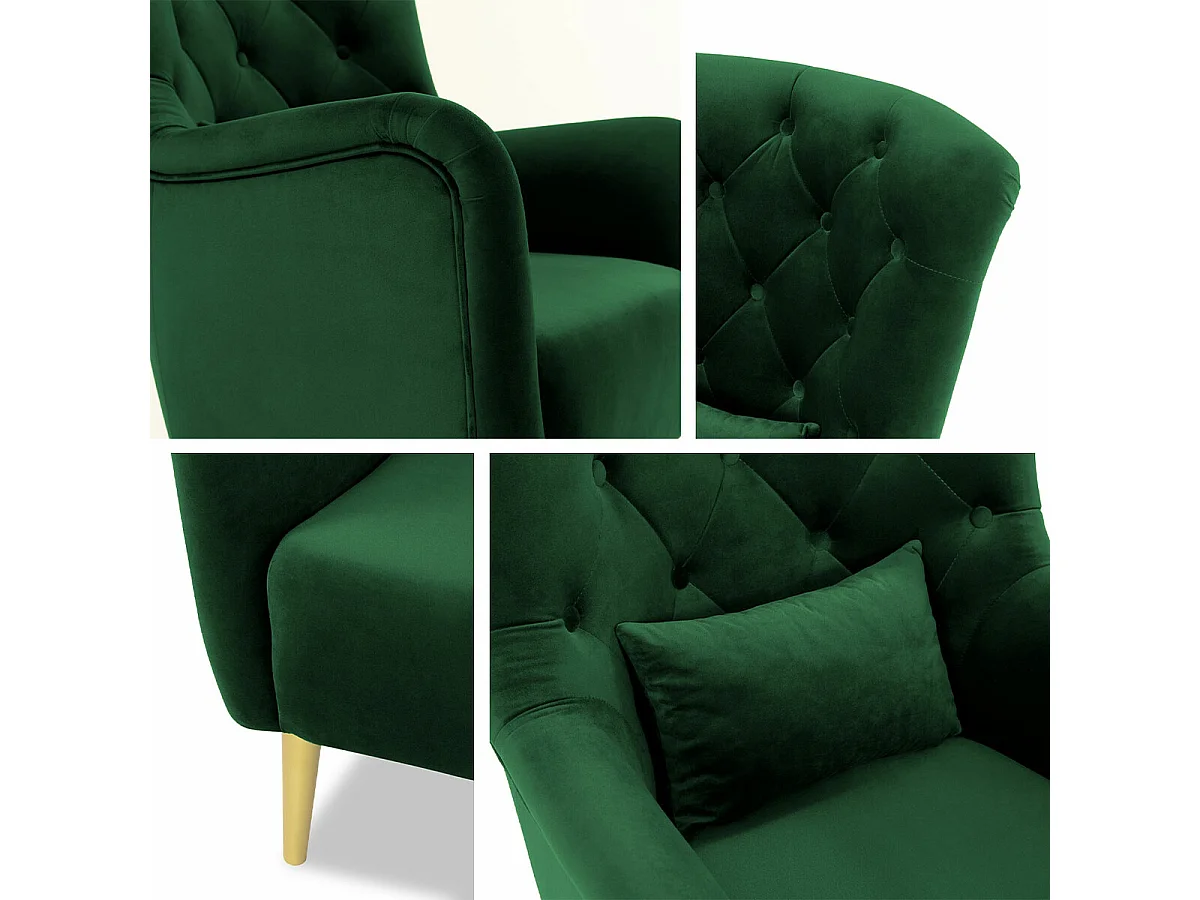 Fauteuil Orem 113, Vert, 105x82x89cm, Tapisserie, Pieds: Bois