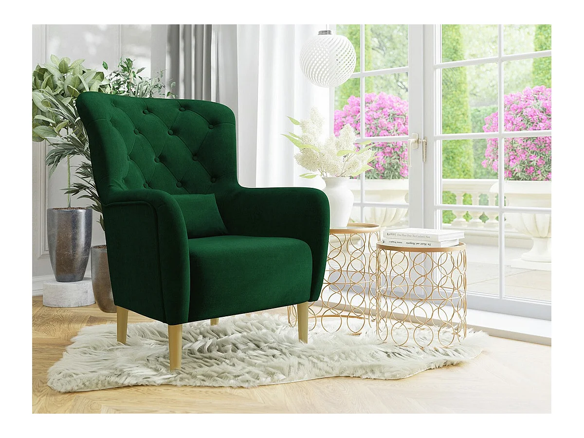 Fauteuil Orem 113, Vert, 105x82x89cm, Tapisserie, Pieds: Bois