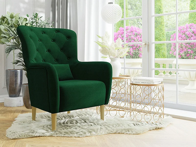 Fauteuil Orem 113, Vert, 105x82x89cm, Tissu, Pieds: Bois