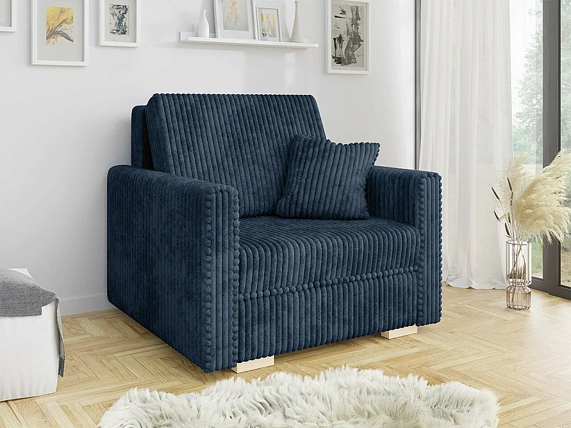 Sillón Columbus 207, Azul, 85x103x100cm, Tapiz, Patas: Madera, Muebles ya montados
