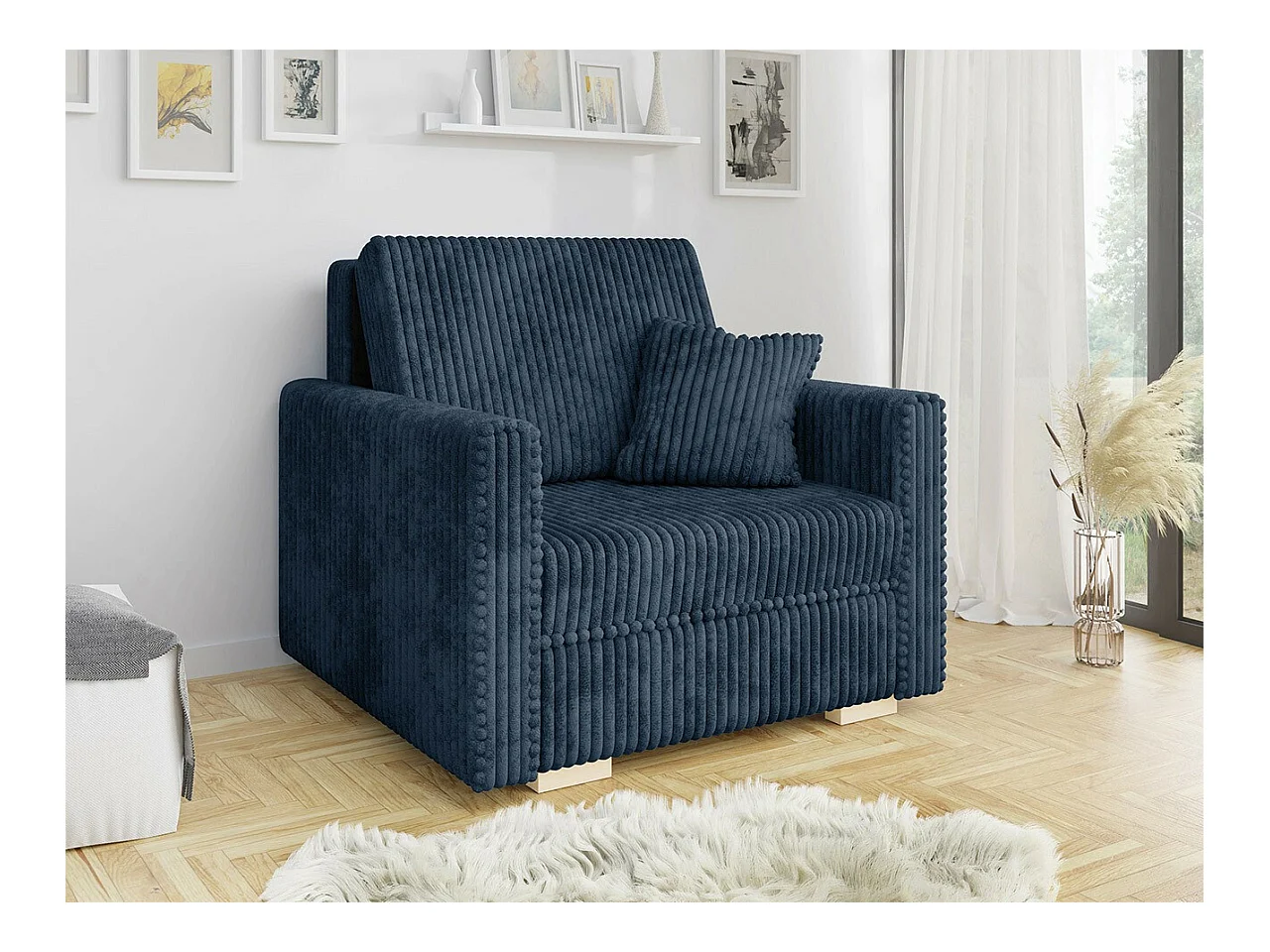 Fauteuil Columbus 207, Bleu, 85x103x100cm, Tapisserie, Pieds: Bois