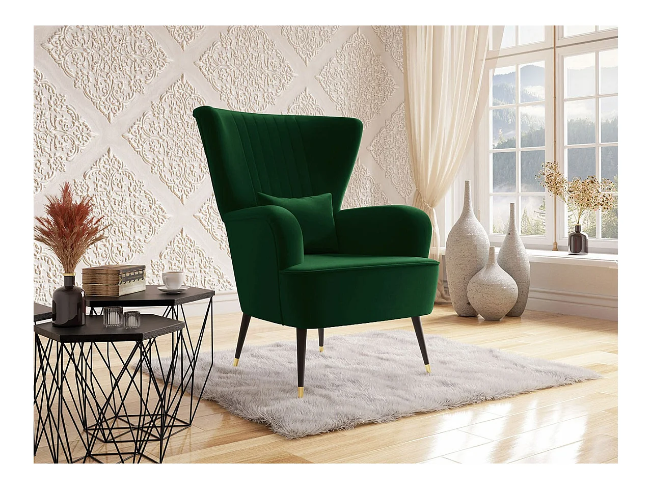 Fauteuil Orem 111, Vert, 103x82x85cm, Tapisserie, Pieds: Métal