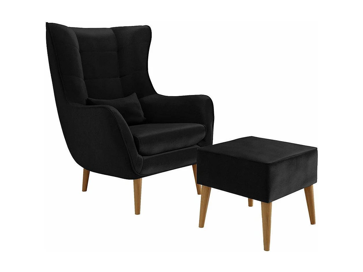 Fauteuil Comfivo 206, Noir, 106x80x95cm, Tapisserie, Pieds: Bois