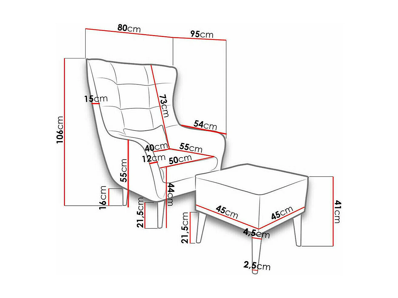 Fauteuil Comfivo 206, Noir, 106x80x95cm, Tapisserie, Pieds: Bois