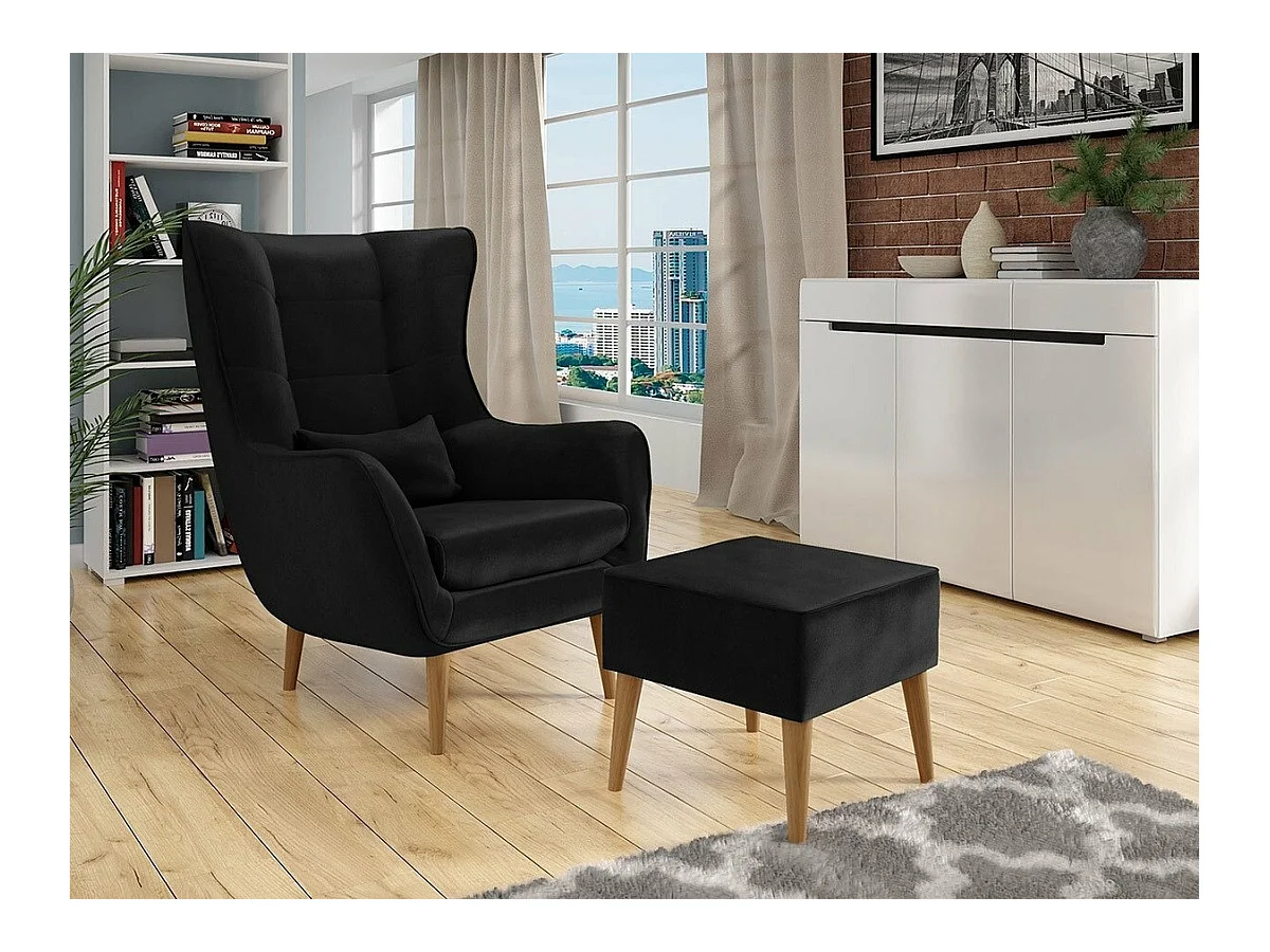 Sillón Comfivo 206, Negro, 106x80x95cm, Tapiz, Patas: Madera