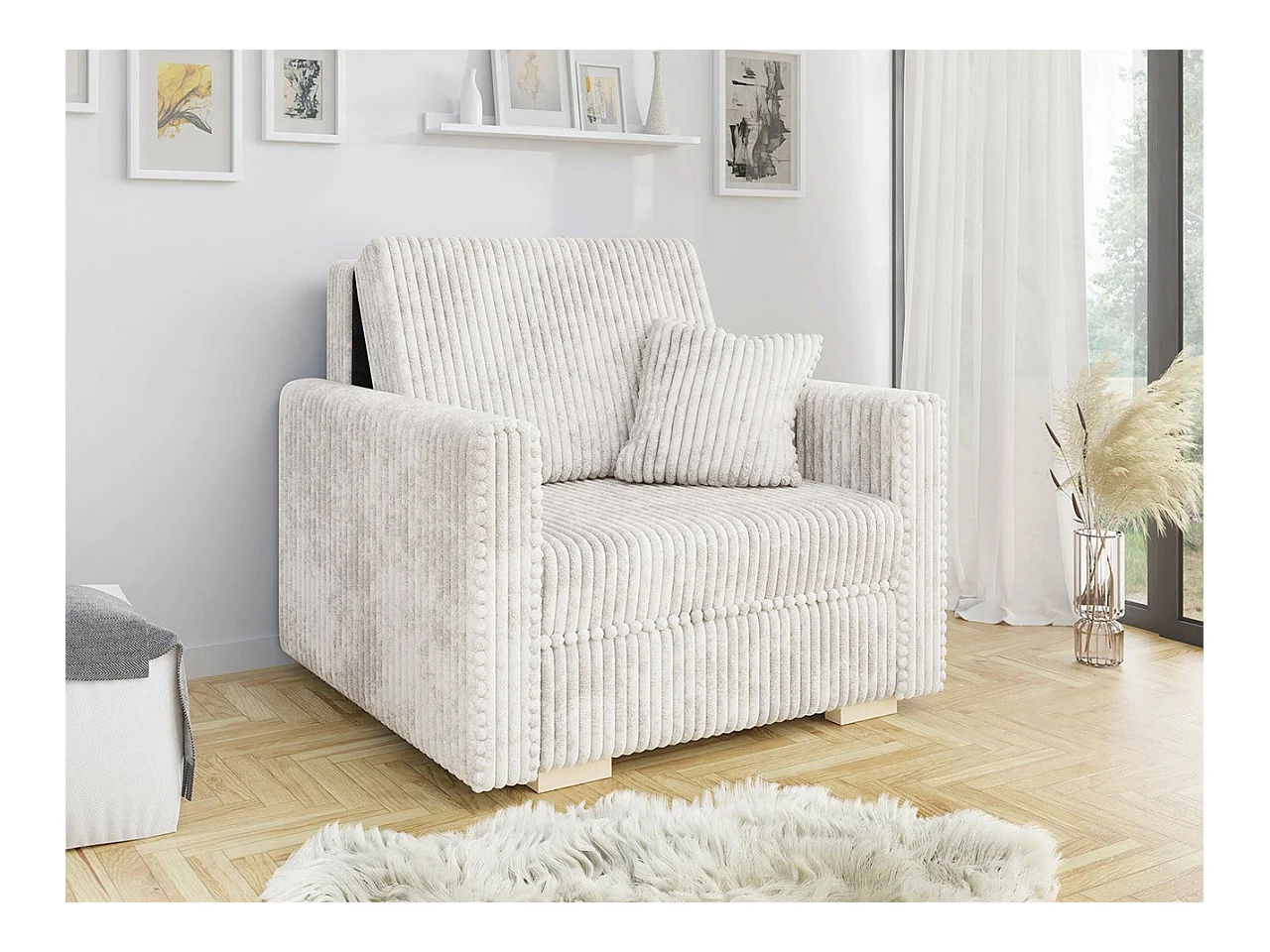 Fauteuil Columbus 207, Brun clair, 85x103x100cm, Tapisserie, Pieds: Bois