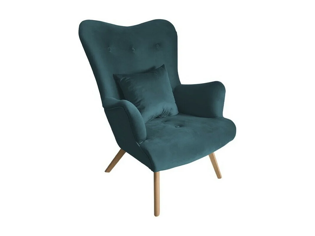 Fauteuil Clovis 102, Turquoise, 100x76x90cm, Tapisserie, Pieds: Bois