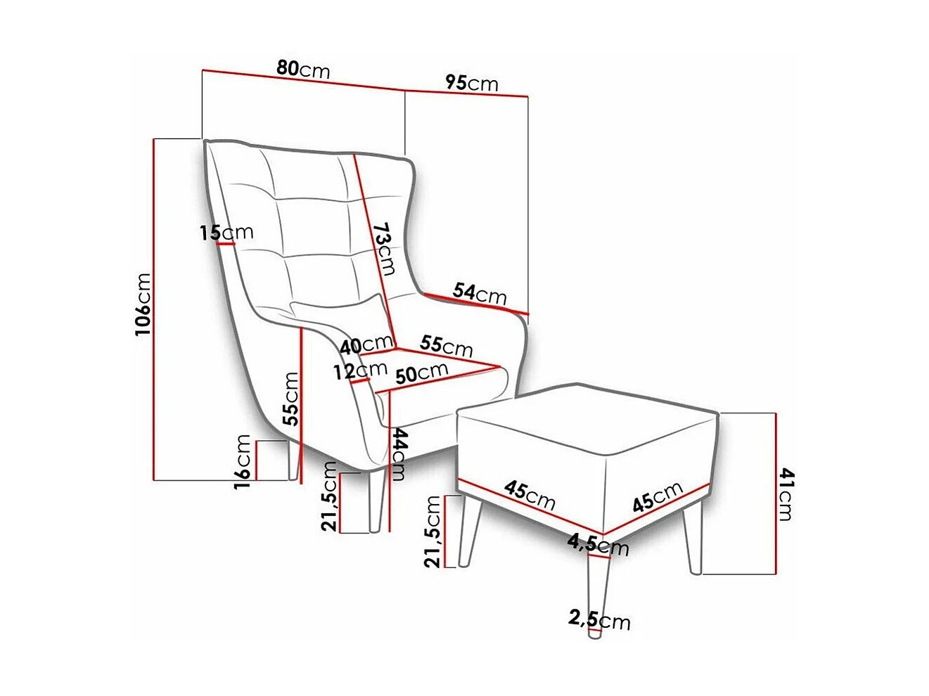 Sillón Comfivo 206, De color marrón claro, 106x80x95cm, Tapiz, Patas: Madera