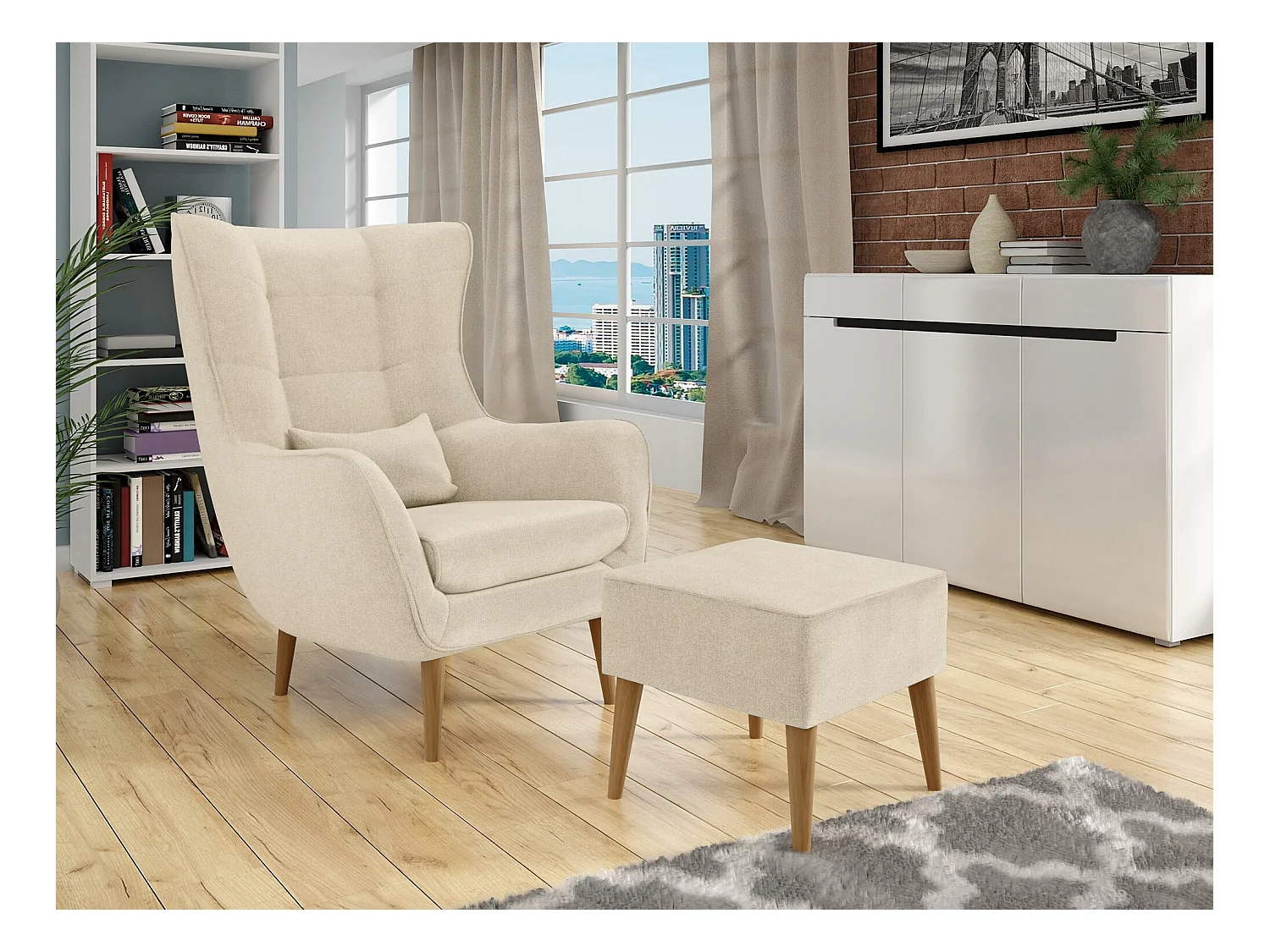 Fauteuil Comfivo 206, Brun clair, 106x80x95cm, Tapisserie, Pieds: Bois