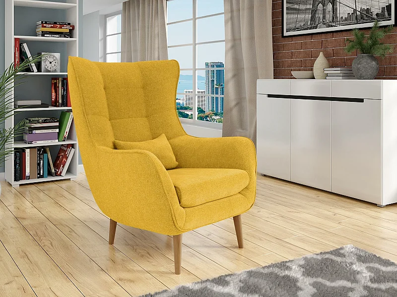 Sillón Comfivo 204, Amarillo, 106x80x95cm, Tapiz, Patas: Madera
