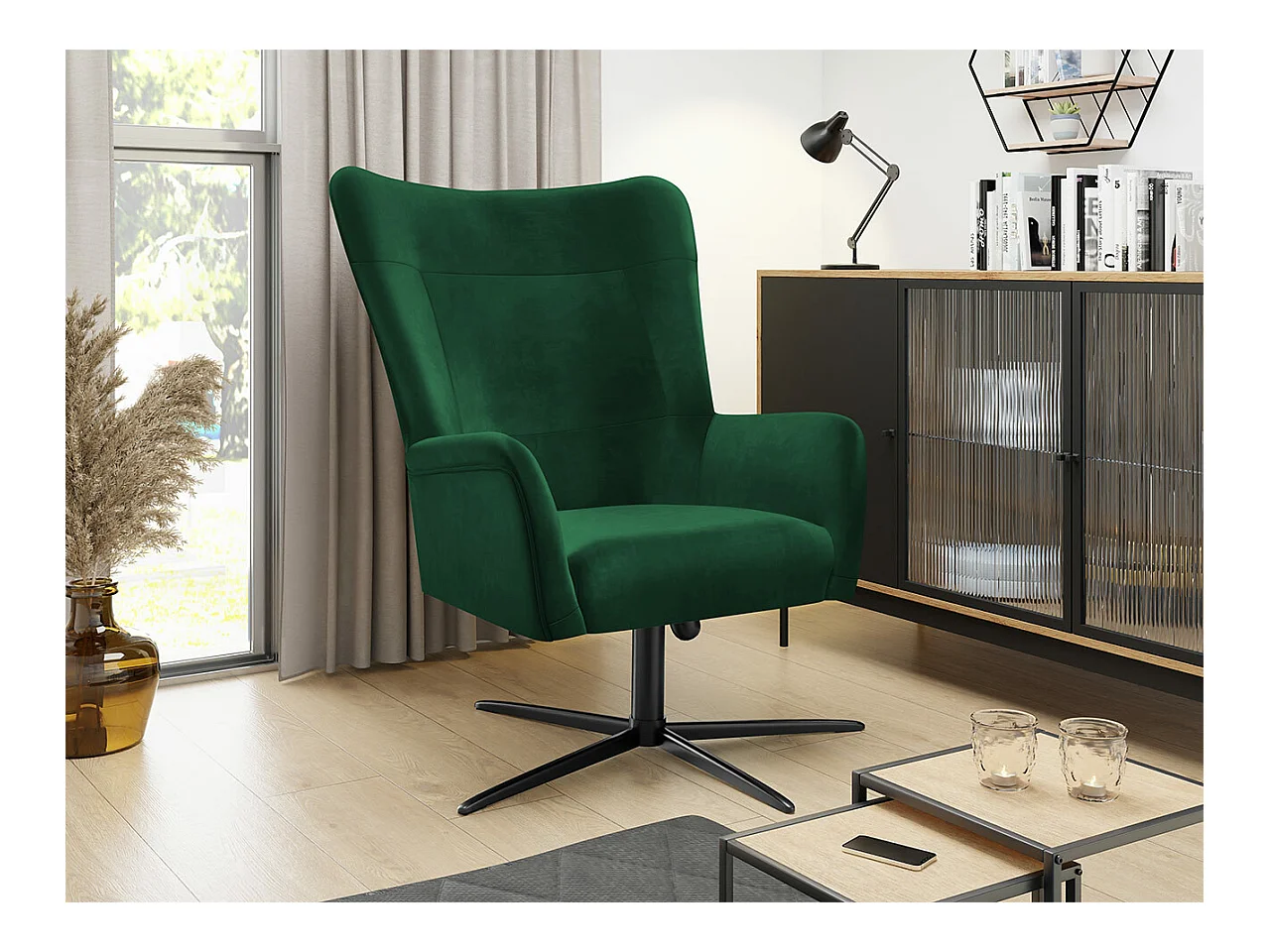 Sillón Marana 100, Verde, 95x75x83cm, Tapiz, Patas: Metal