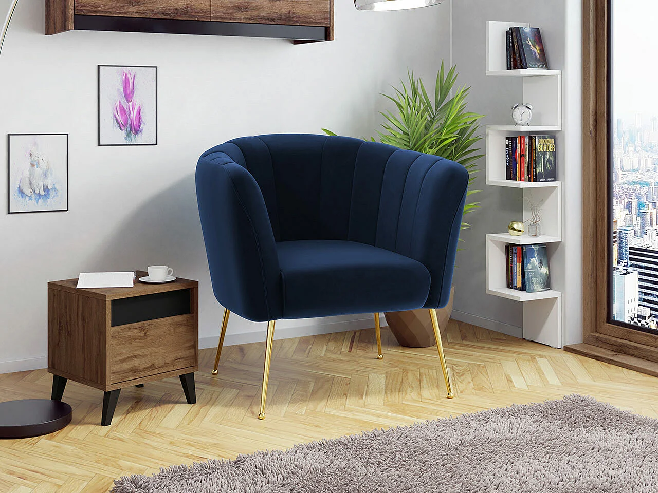 Fauteuil Orem 112, Bleu, 83x85x82cm, Tapisserie, Pieds: Métal