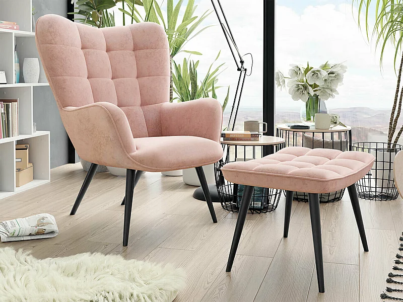 Fauteuil Comfivo 320, Rose, 96x78x73cm, Tapisserie, Pieds: Métal