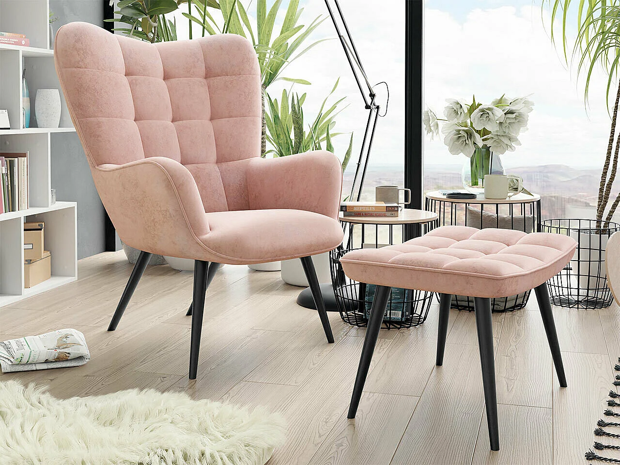 Fauteuil Comfivo 320, Rose, 96x78x73cm, Tapisserie, Pieds: Métal