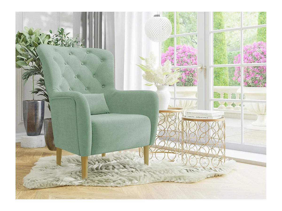 Sillón Orem 113, Turquesa, 105x82x89cm, Tapiz, Patas: Madera