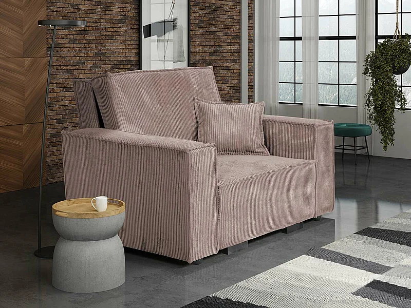 Fauteuil Columbus 180, Rose, 85x123x98cm, Tapisserie, Pieds: Bois, Mobilier déjà assemblé
