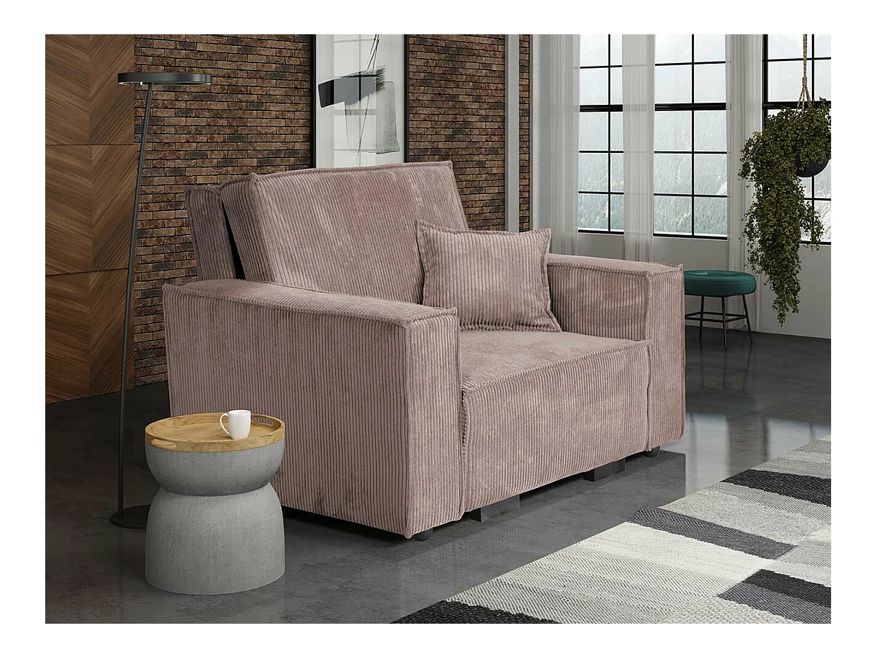 Fauteuil Columbus 180, Rose, 85x123x98cm, Tapisserie, Pieds: Bois, Mobilier déjà assemblé