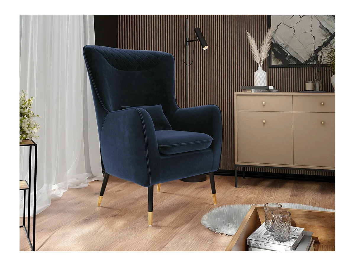 Sillón Orem 114, Azul, 103x79x87cm, Tapiz, Patas: Metal