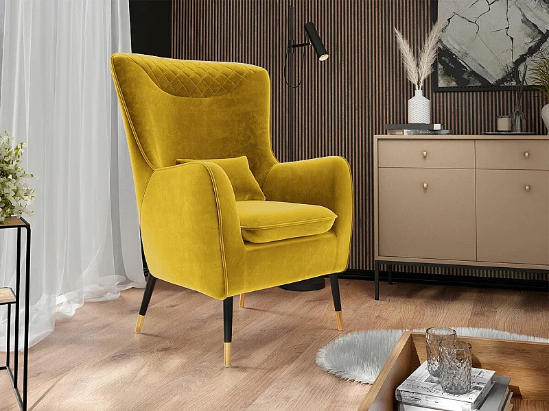 Fauteuil Orem 114, Jaune, 103x79x87cm, Tissu, Pieds: Métal