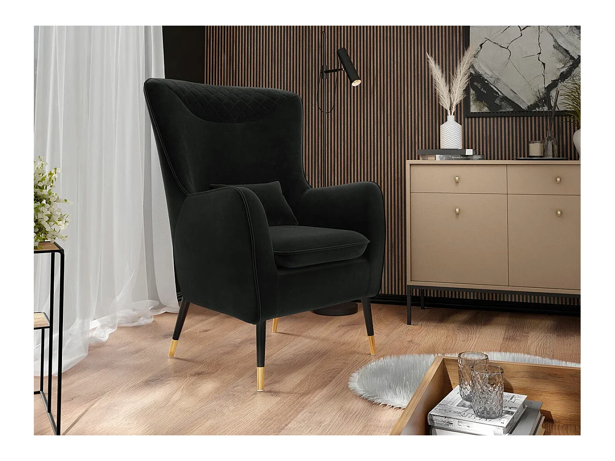 Sillón Orem 114, Negro, 103x79x87cm, Tapiz, Patas: Metal