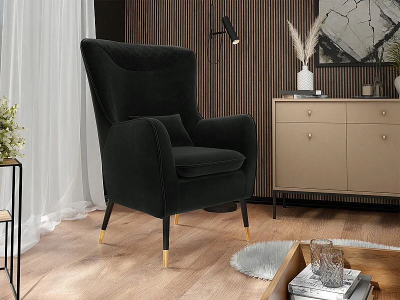 Fauteuil Orem 114, Noir, 103x79x87cm, Tissu, Pieds: Métal