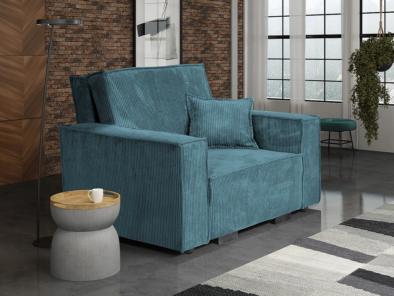 Fauteuil Columbus 180, Turquoise, 85x123x98cm, Tissu, Pieds: Bois, Mobilier déjà assemblé