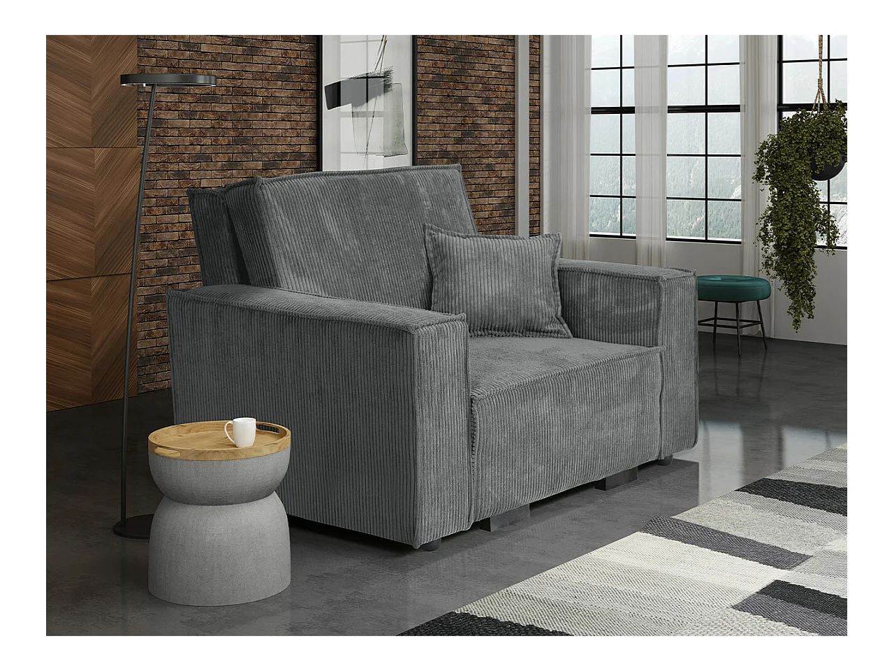 Sillón Columbus 180, Gris, 85x123x98cm, Tapiz, Patas: Madera, Muebles ya montados