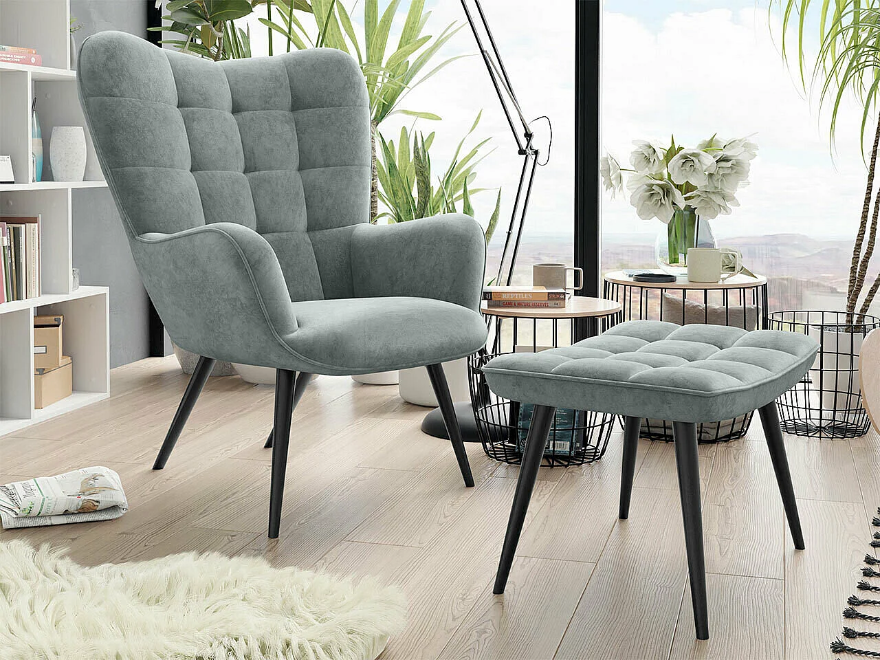 Fauteuil Comfivo 320, Gris, 96x78x73cm, Tissu, Pieds: Métal