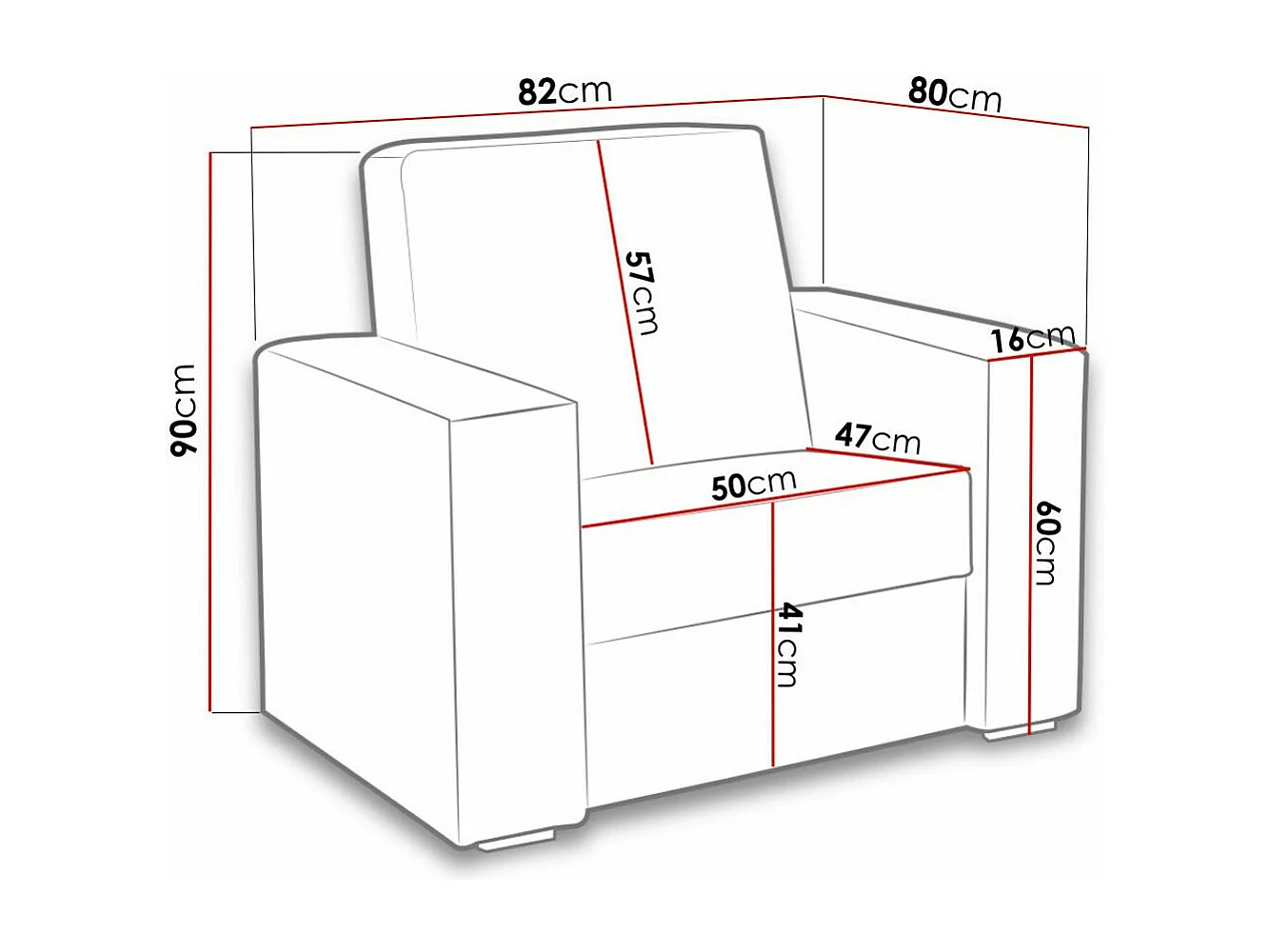 Fauteuil Providence 170, Gris, 90x82x80cm, Faux cuir + Tissu, Pieds: Plastique