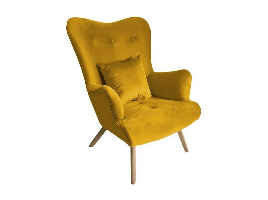 Fauteuil Clovis 102, Jaune, 100x76x90cm, Tapisserie, Pieds: Bois