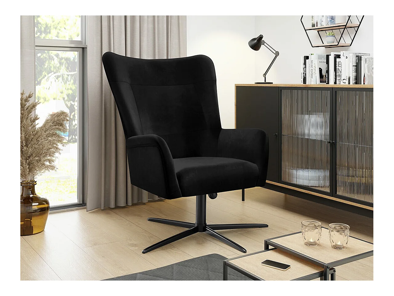 Sillón Marana 100, Negro, 95x75x83cm, Tapiz, Patas: Metal