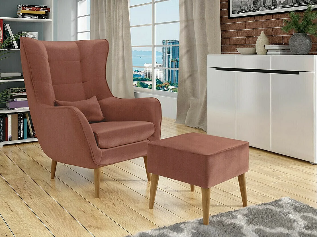 Fauteuil Comfivo 204, Rose, 106x80x95cm, Tapisserie, Pieds: Bois