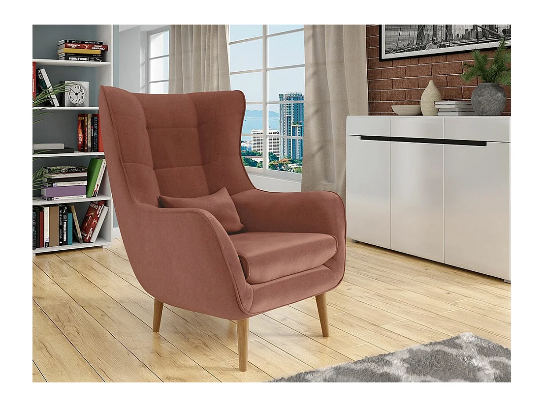 Sillón Comfivo 204, Rosa, 106x80x95cm, Tapiz, Patas: Madera