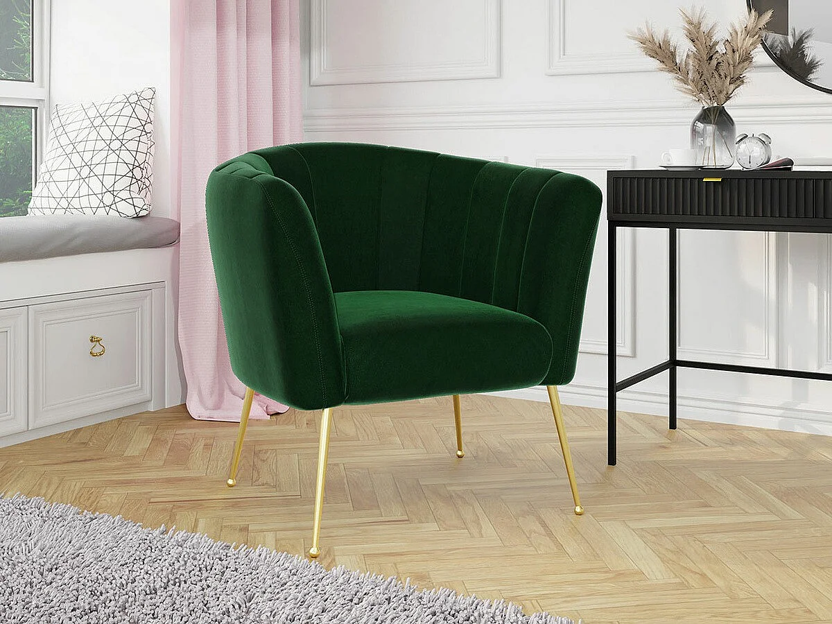 Fauteuil Orem 112, Vert, 83x85x82cm, Tapisserie, Pieds: Métal