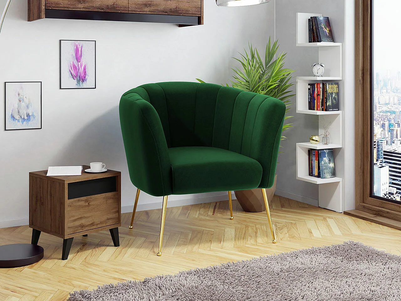 Fauteuil Orem 112, Vert, 83x85x82cm, Tapisserie, Pieds: Métal