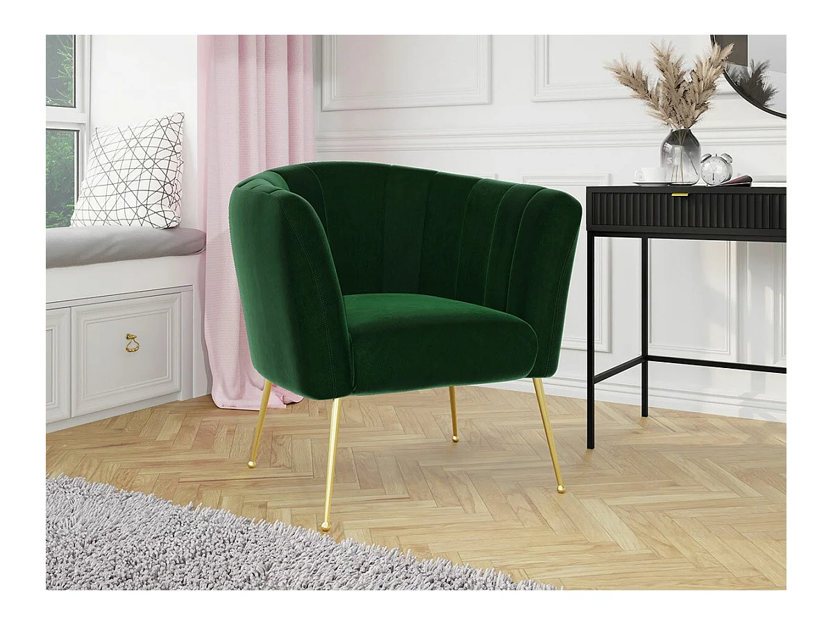 Fauteuil Orem 112, Vert, 83x85x82cm, Tapisserie, Pieds: Métal