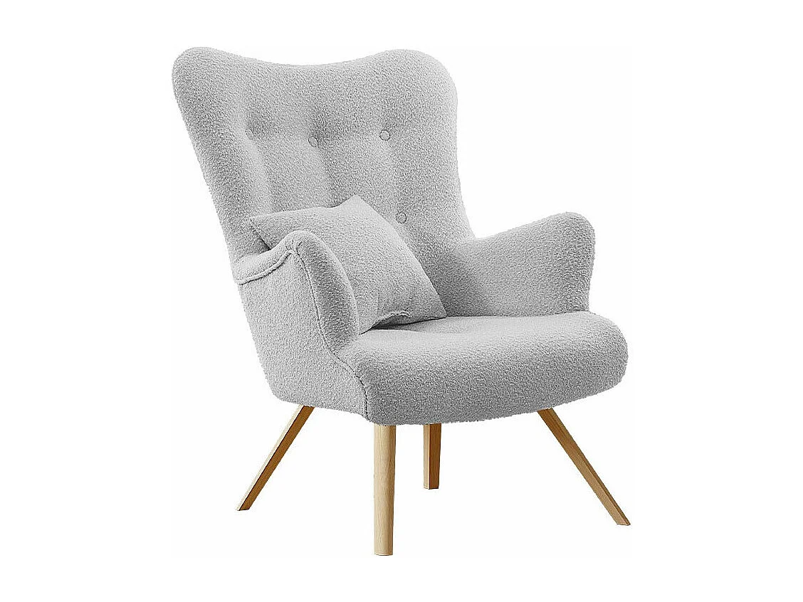 Fauteuil Clovis 106, Gris, 100x76x90cm, Tapisserie, Pieds: Bois