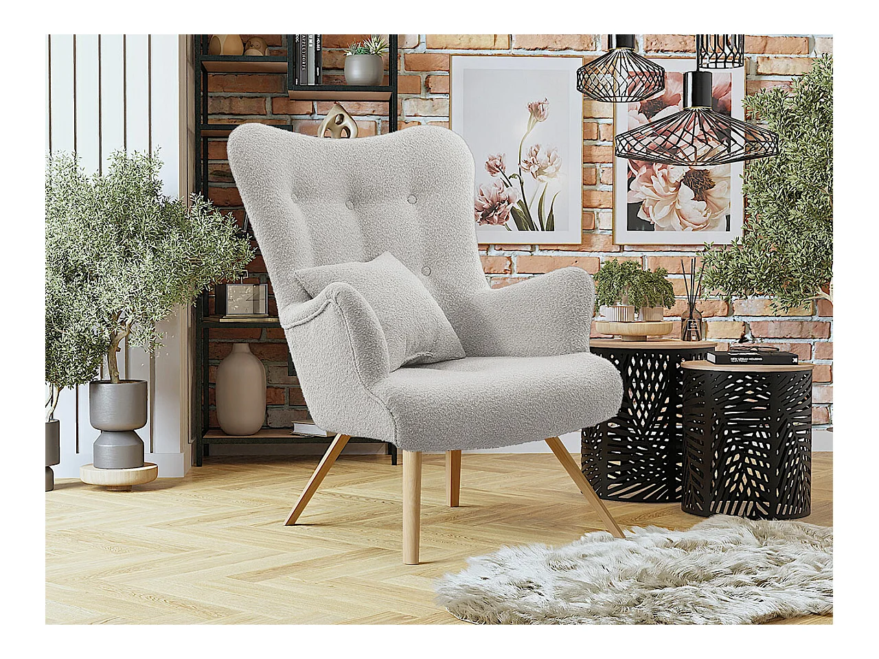 Sillón Clovis 106, Gris, 100x76x90cm, Tapiz, Patas: Madera