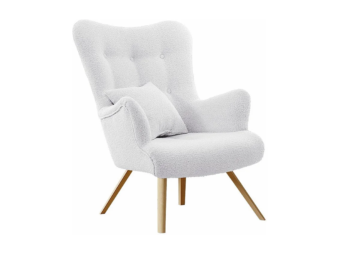 Fauteuil Clovis 106, Blanc, 100x76x90cm, Tapisserie, Pieds: Bois