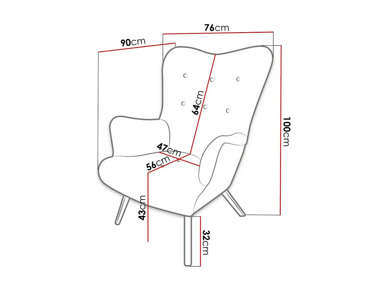 Fauteuil Clovis 106, Blanc, 100x76x90cm, Tapisserie, Pieds: Bois