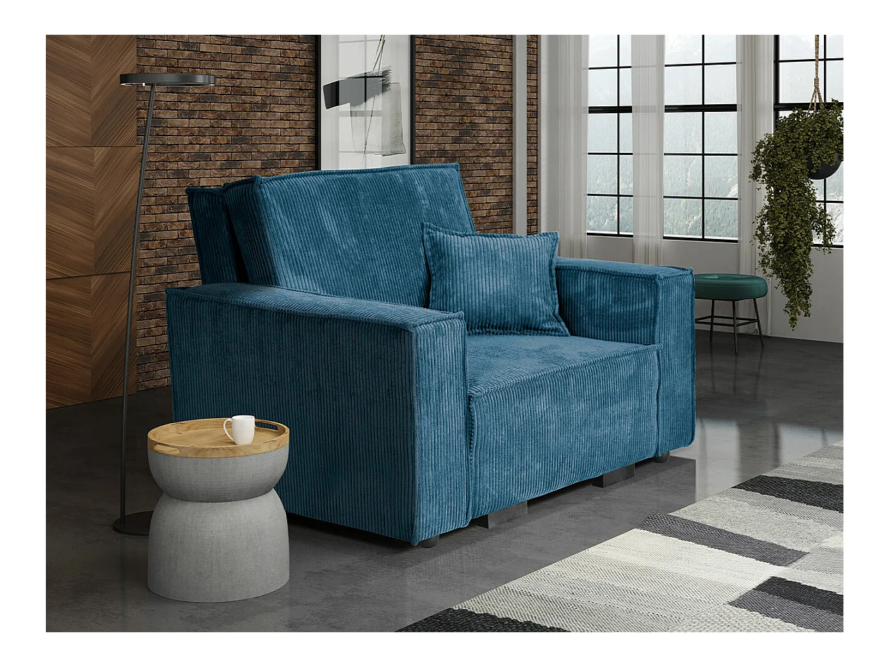 Fauteuil Columbus 180, Turquoise, 85x123x98cm, Tapisserie, Pieds: Bois