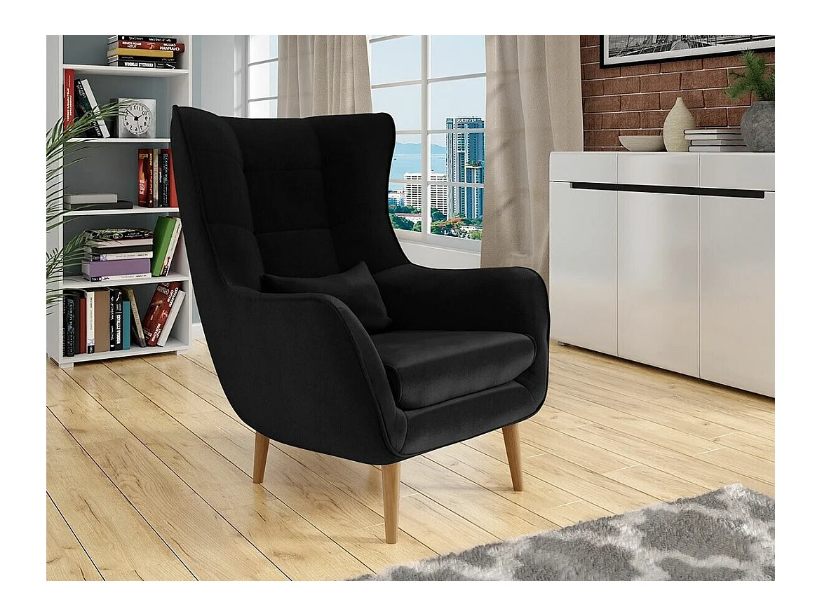 Fauteuil Comfivo 204, Noir, 106x80x95cm, Tapisserie, Pieds: Bois