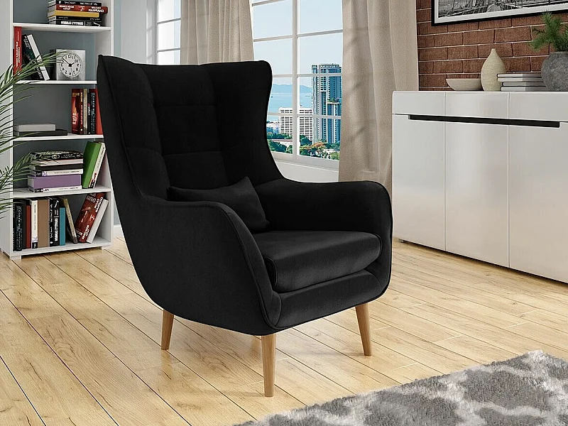 Sillón Comfivo 204, Negro, 106x80x95cm, Tapiz, Patas: Madera