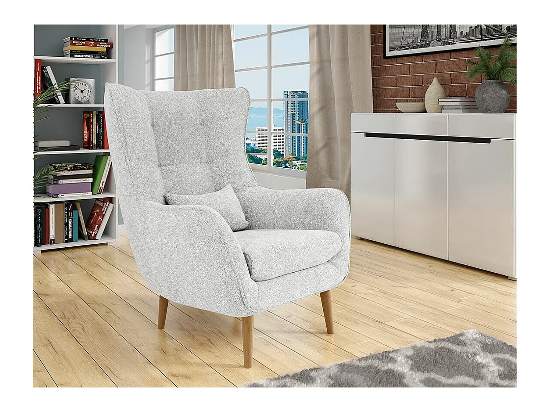 Fauteuil Comfivo 204, Gris, 106x80x95cm, Tapisserie, Pieds: Bois