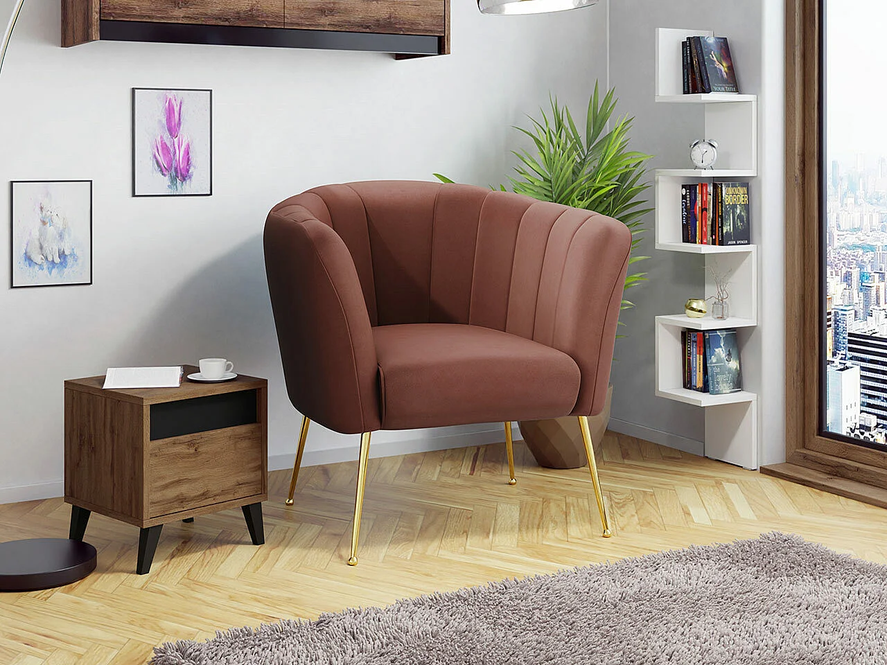 Fauteuil Orem 112, Rose, 83x85x82cm, Tapisserie, Pieds: Métal